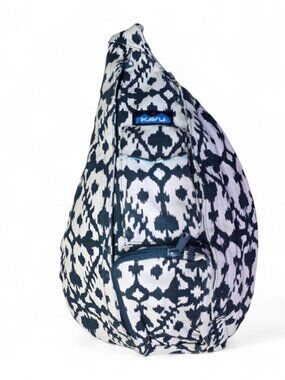 KAVU Rope Sling Bag Black White Ikat Pattern Crossbody Backpack Retired Print